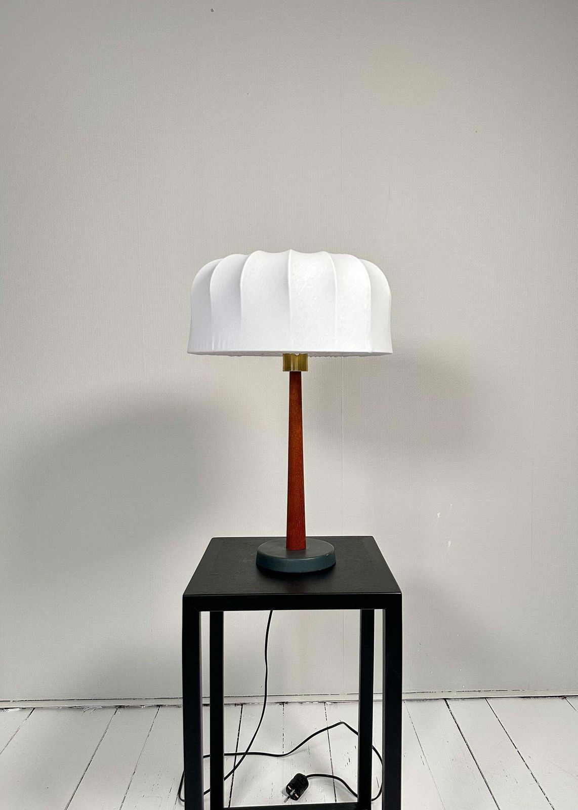 Midcentury Teak And Cotton Table Lamp By Einar Bäckström, Sweden, 1950s photo furniture