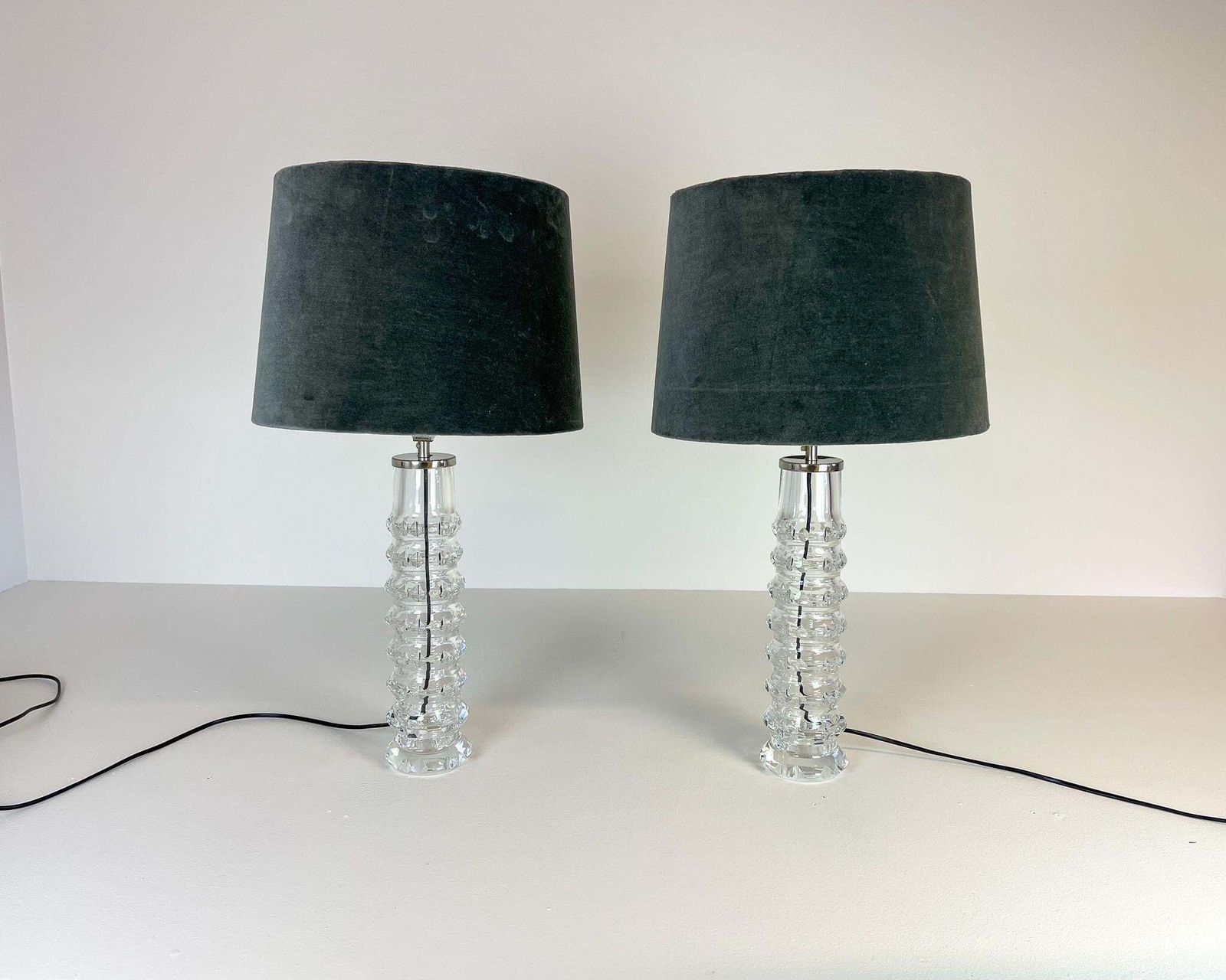 Midcentury Pair Of Crystal Lamps By Carl Fagerlund For Orrefors Sweden, 1970s photo for sale