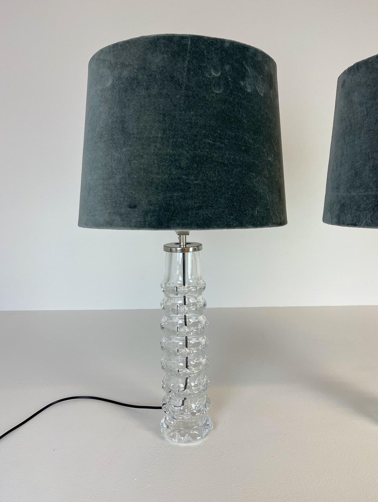Midcentury Pair Of Crystal Lamps By Carl Fagerlund For Orrefors Sweden, 1970s photo vinterior