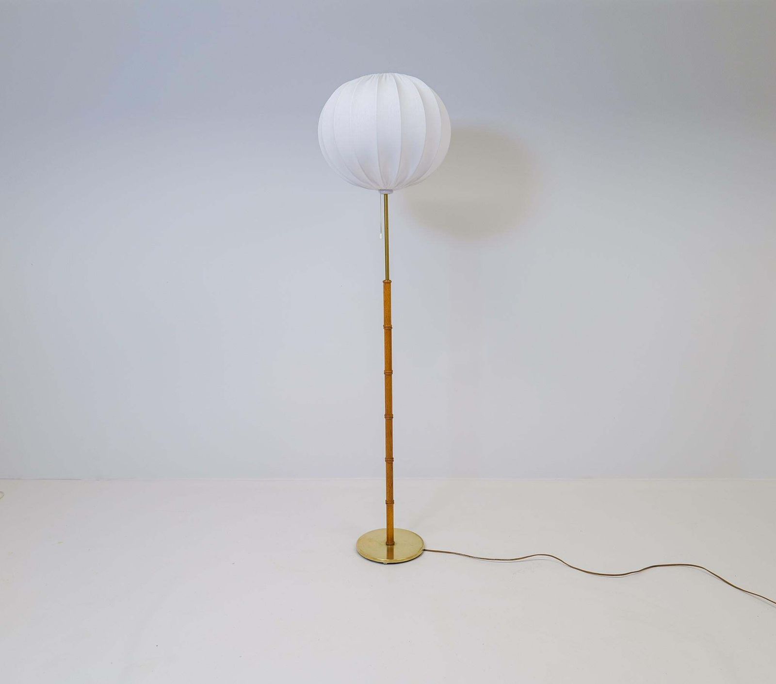 Midcentury Floor Lamp Brass And Oak Falkenbergs Belysning, Sweden, 1960s photo Lighting
