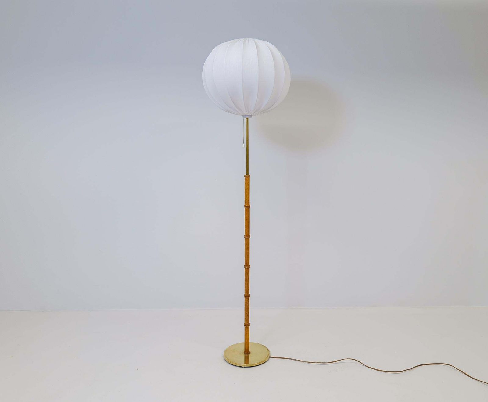 Midcentury Floor Lamp Brass And Oak Falkenbergs Belysning, Sweden, 1960s photo 2138.0