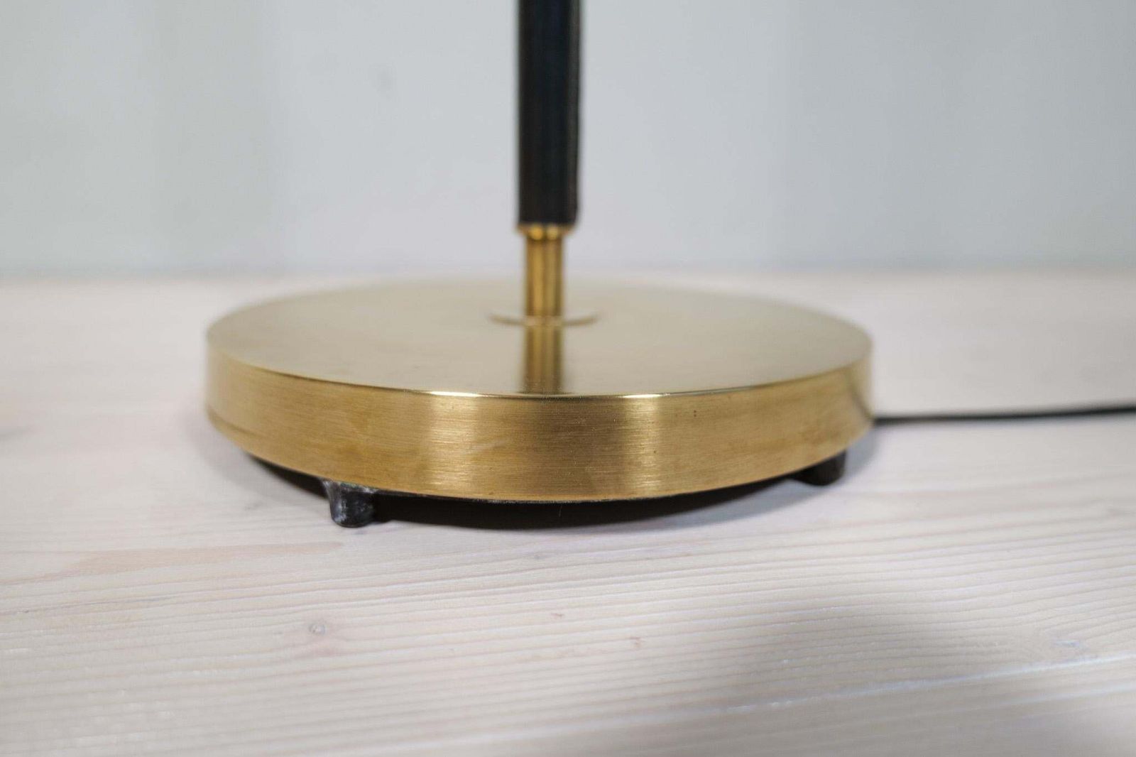 Mid Century Brass Black Leather Floor Lamp Falkenbergs Belysning, Sweden, 1960s photo buy