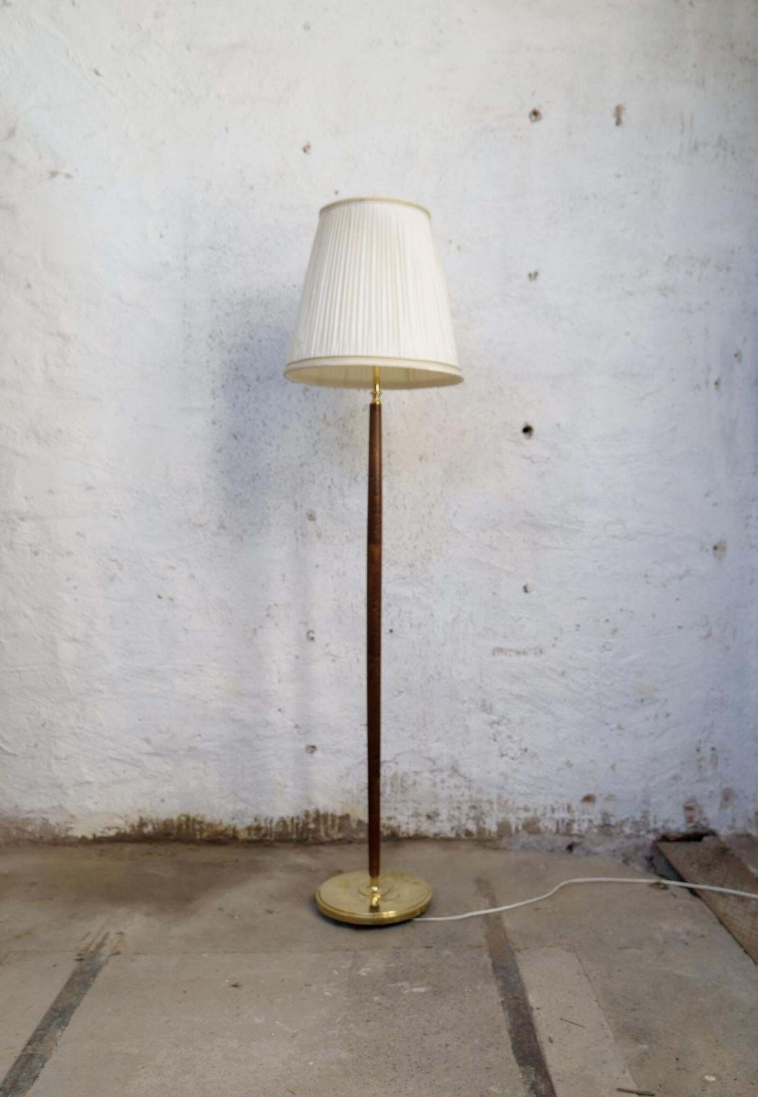 Mid Century Floor Lamp Brass And Polished Wood Böhlmarks, Sweden, 1940s photo furniture
