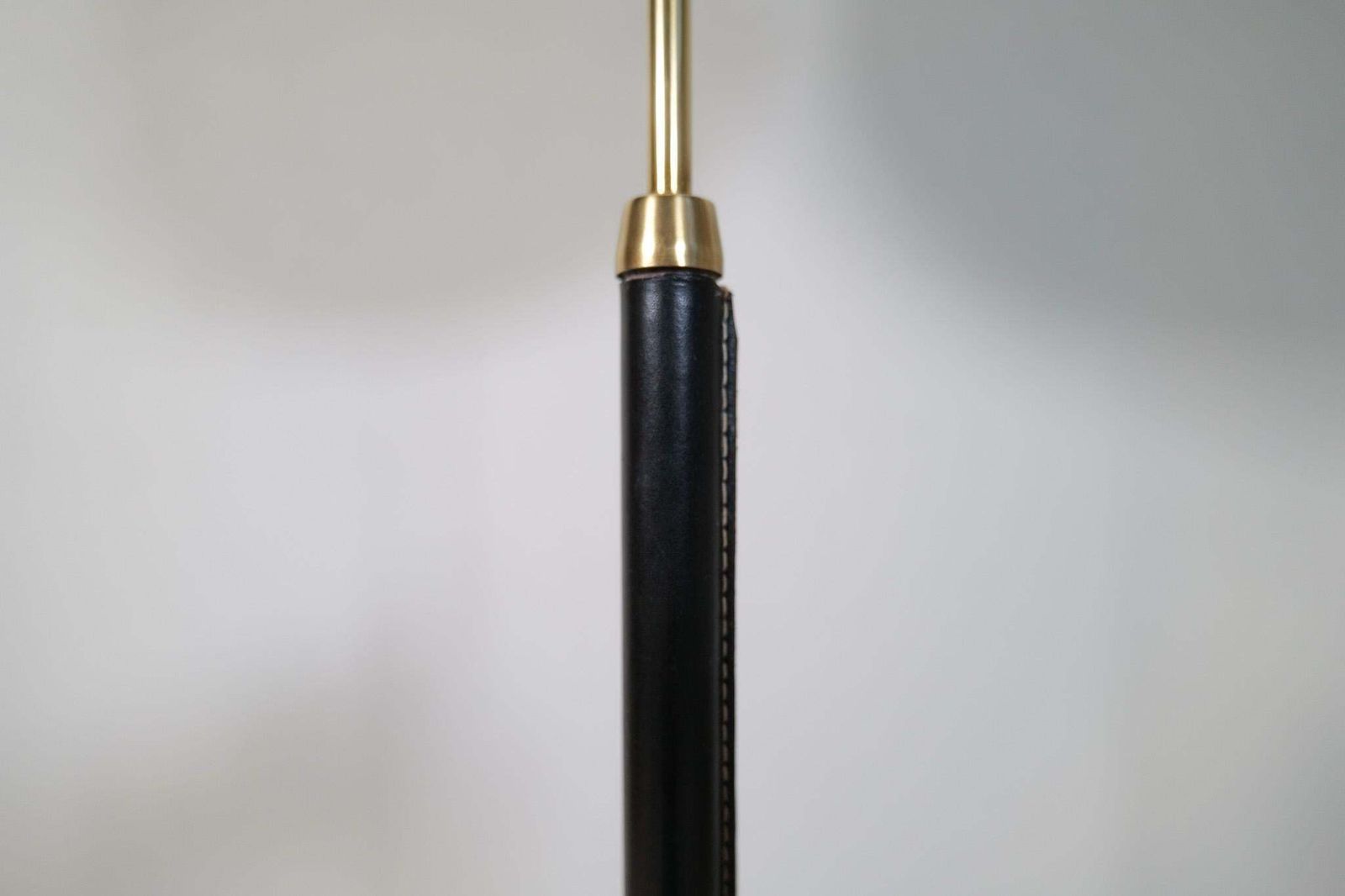 photo furniture Mid Century Brass Black Leather Floor Lamp Falkenbergs Belysning, Sweden, 1960s