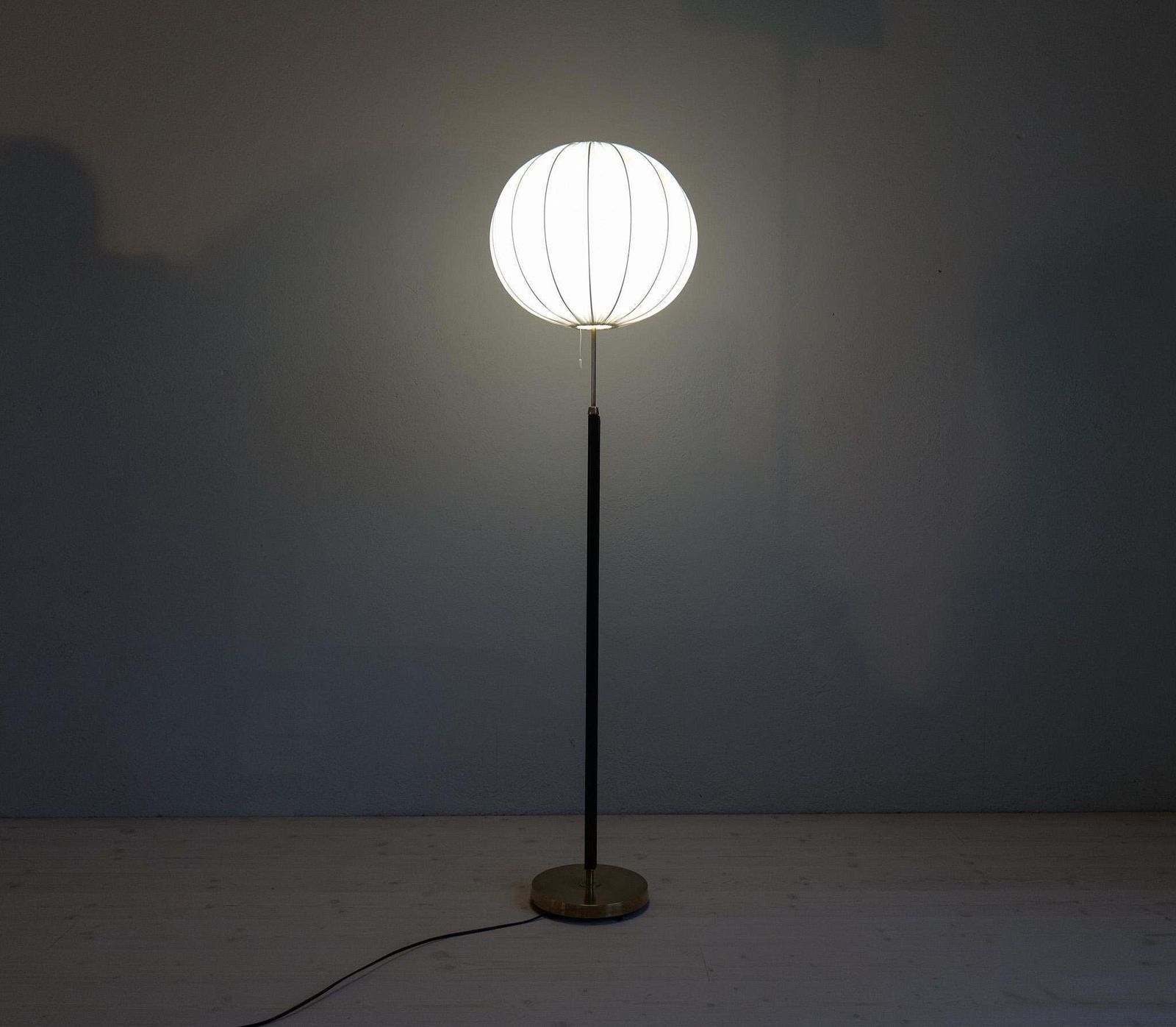 photo buy Mid Century Brass Black Leather Floor Lamp Falkenbergs Belysning, Sweden, 1960s