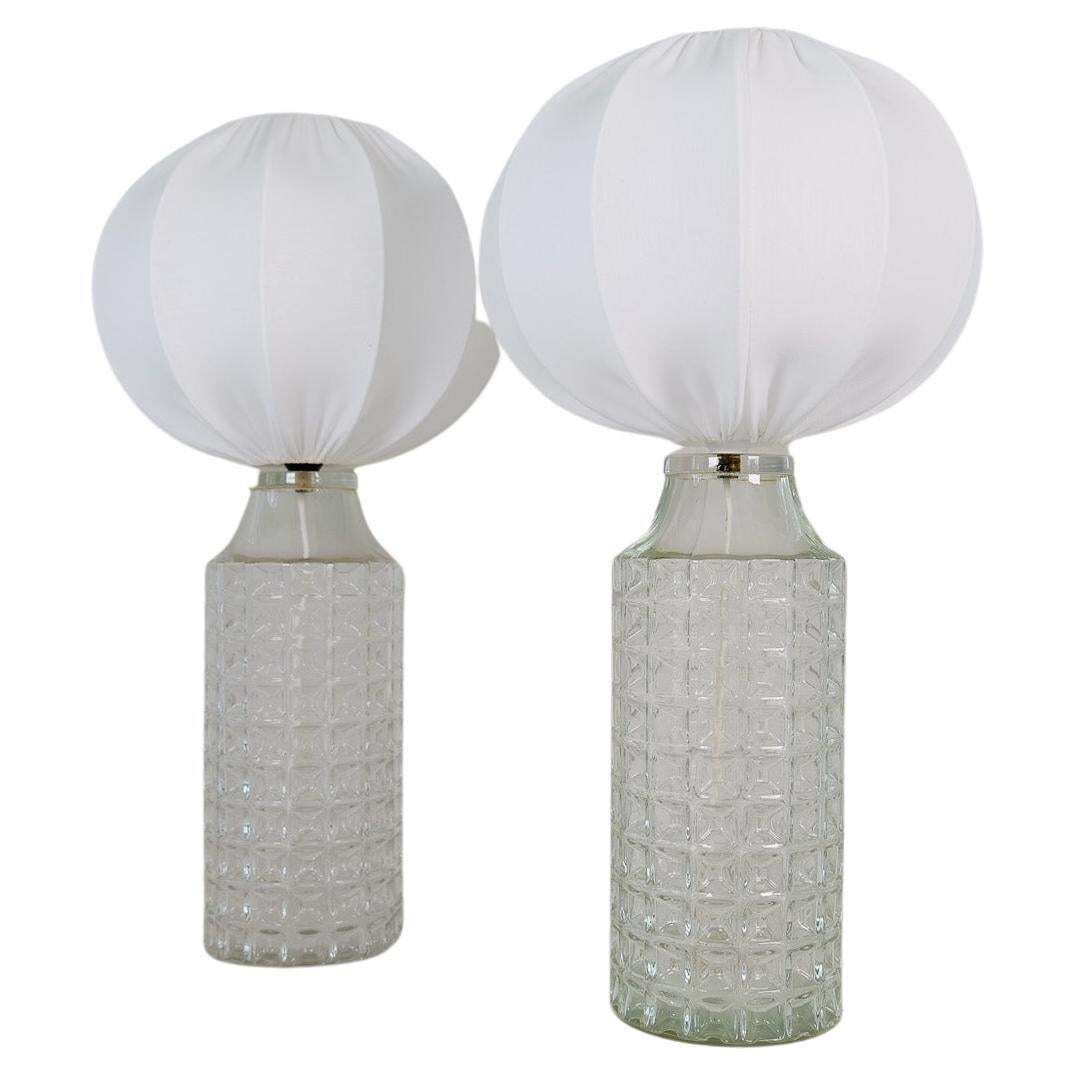 Mid Century Modern Large Glass Table Lamps Orrefors, Sweden, 1970s