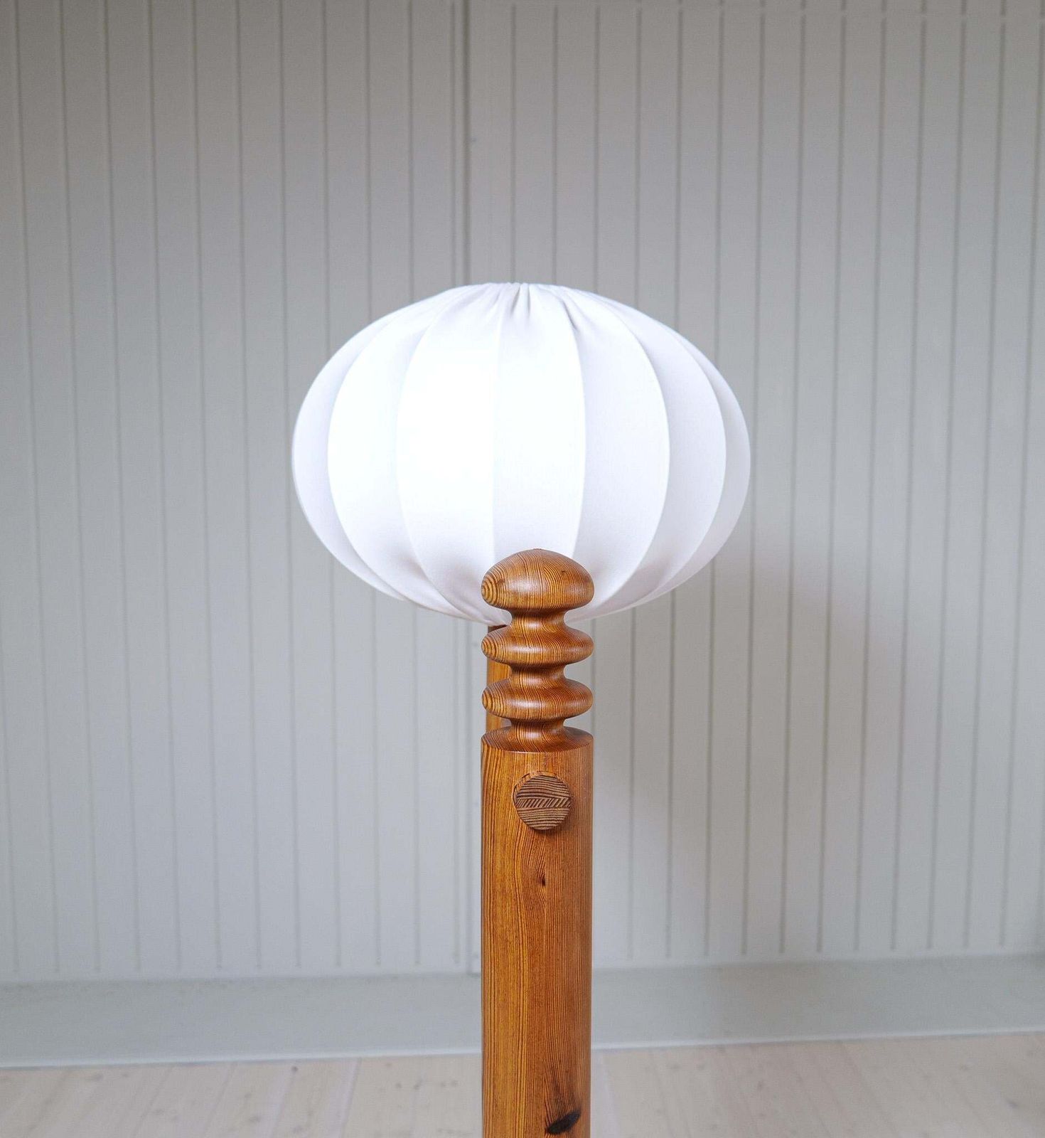 Lighting Scandinavian Modern Sculptural Floor Lamp In Pine Uno Kristiansson, Sweden 1970s photo