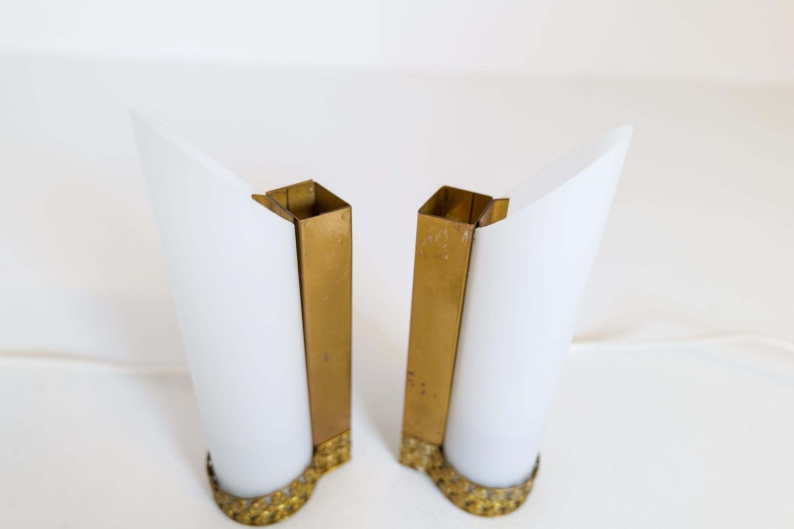 Midcentury Modern Pair Of Brass And Opaline Wall Lamps Attributed To Asea Sweden photo buy