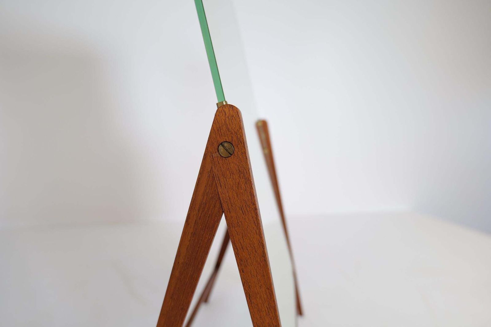 Mid Century Hans Agne Jakobsson Brass And Teak Large Rare Table Mirror, Sweden photo for sale