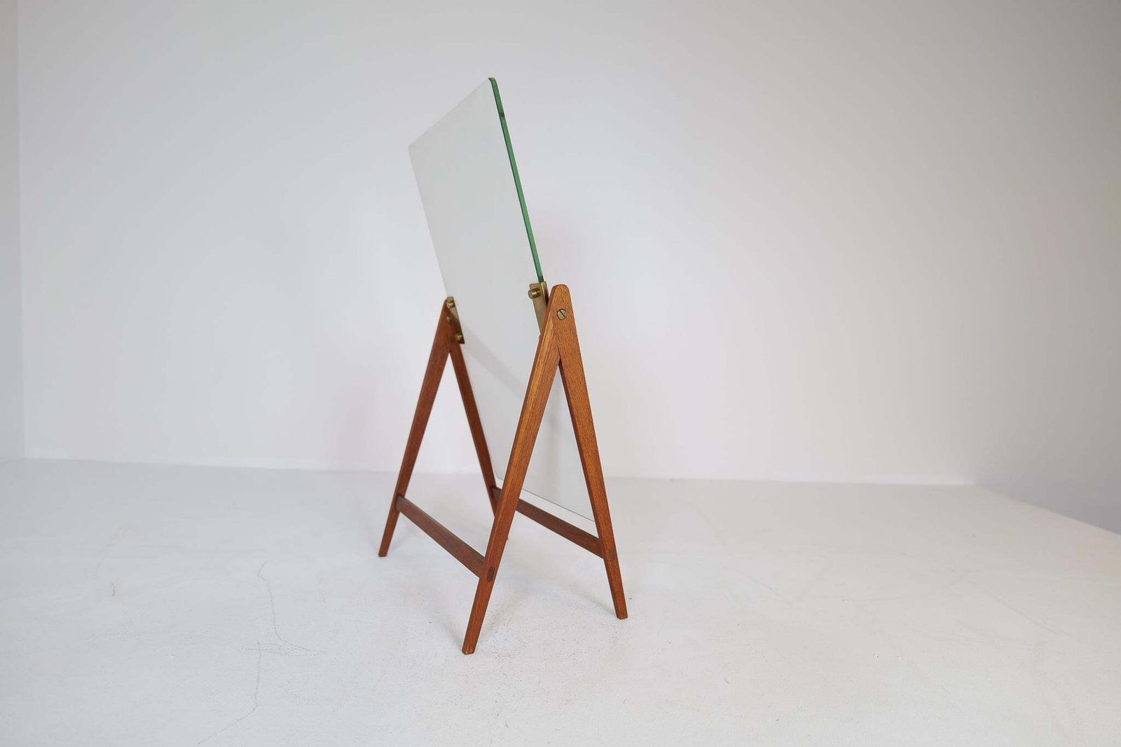 Mid Century Hans Agne Jakobsson Brass And Teak Large Rare Table Mirror, Sweden photo vinterior