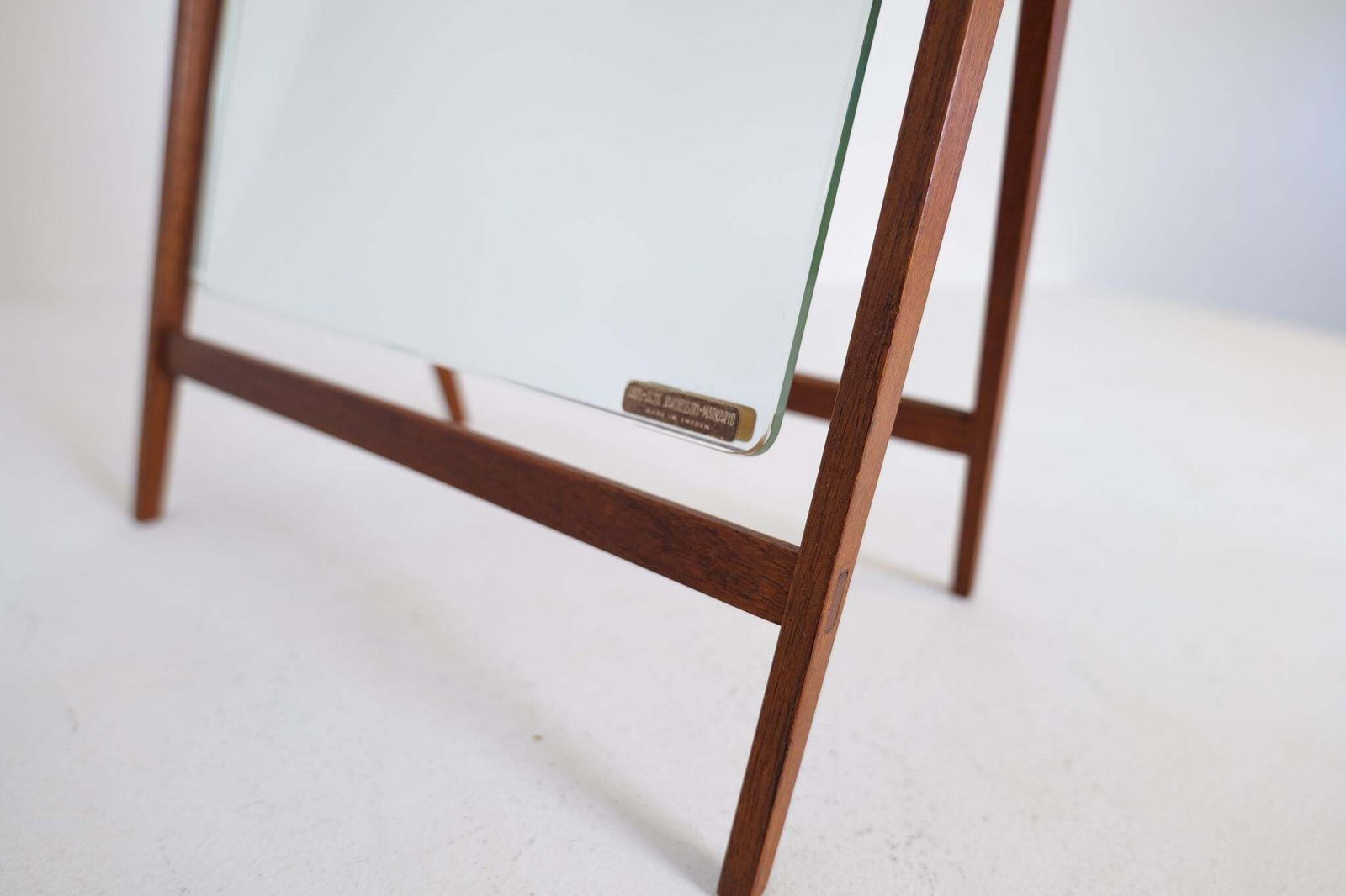 Home Decor Mid Century Hans Agne Jakobsson Brass And Teak Large Rare Table Mirror, Sweden photo