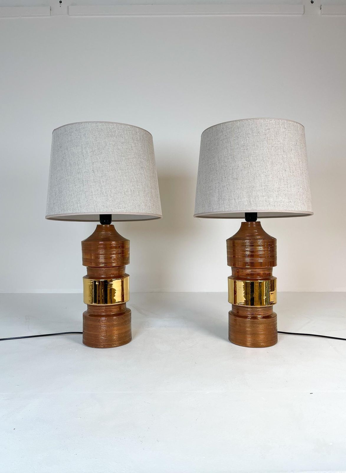 Midcentury Pair Of Large Brass Bergboms Bitossi Table Lamps, 1960s, Sweden photo Lighting