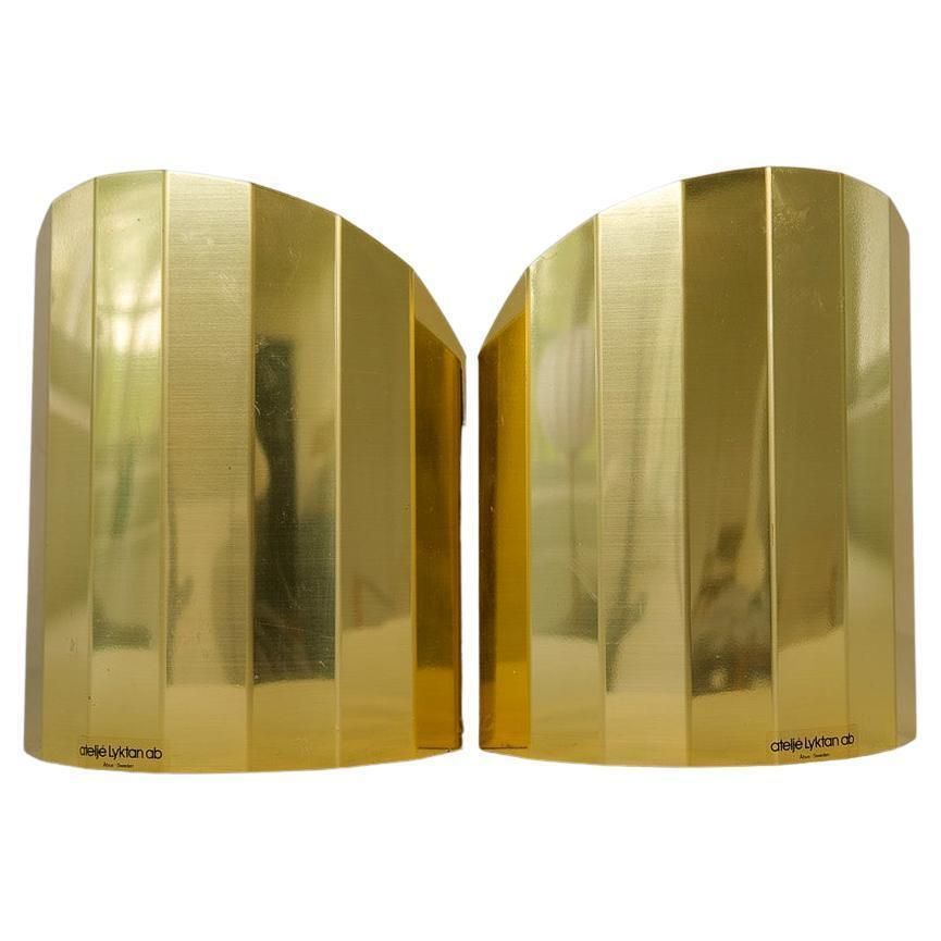 Mid Century Modern Pair Of Brass Sconces Atelje Lyktan Sweden 1970s