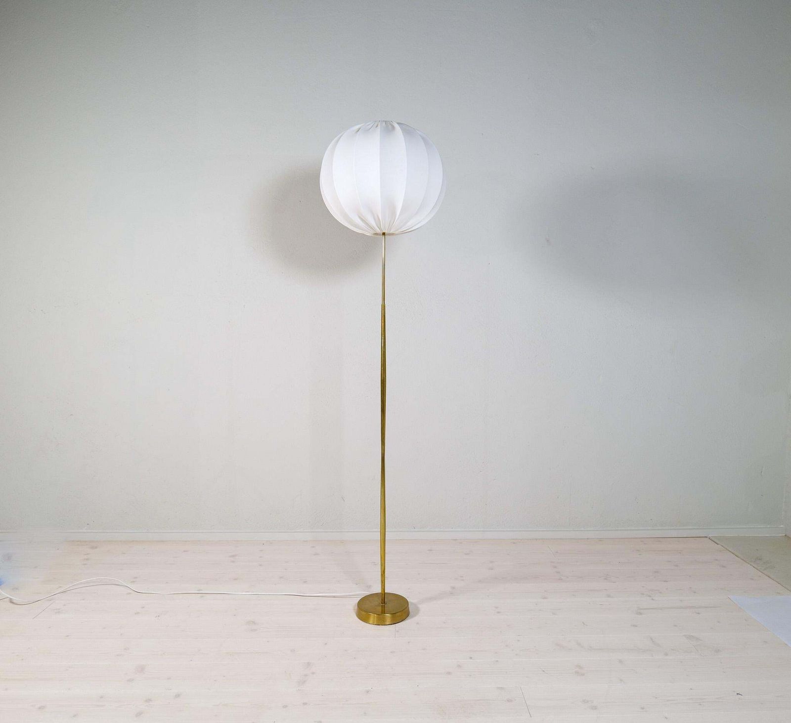 Midcentury Modern Asea Brass Floor Lamp With Round Cotton Shade, Sweden, 1960s photo furniture