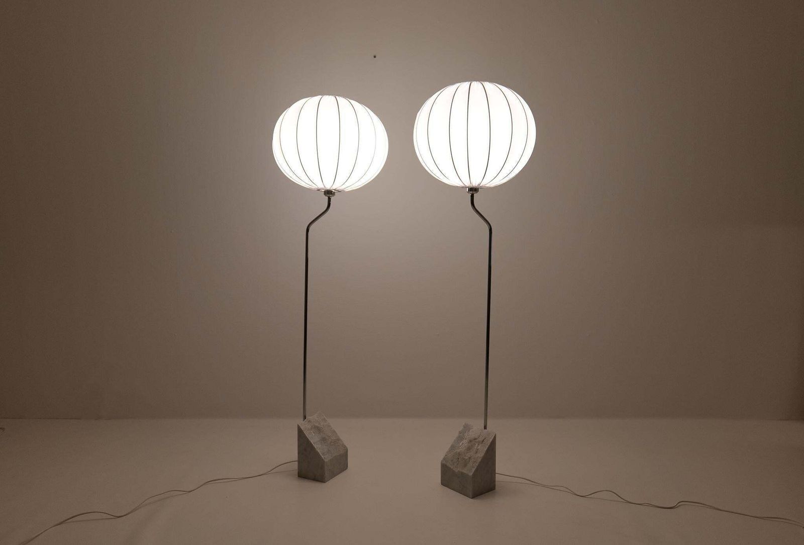 Lighting Mid Century Pair Of Bergboms Marble And Steel Floor Lamps, 1970s, Sweden photo