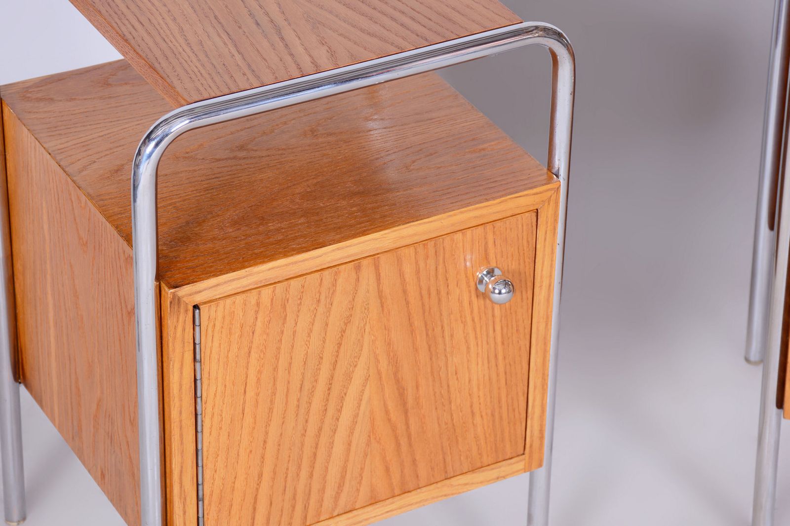 Pair Of Restored Bauhaus Bedside Tables, By R. Slezák, Chrome, Czech, 1930s photo Furniture