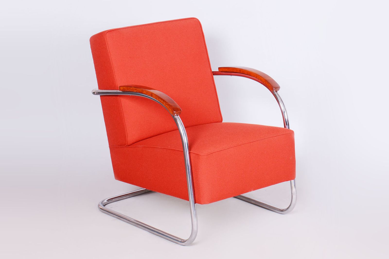 Restored Bauhaus Armchair, By Mücke   Melder, Beech, Chrome, Czech, 1930s