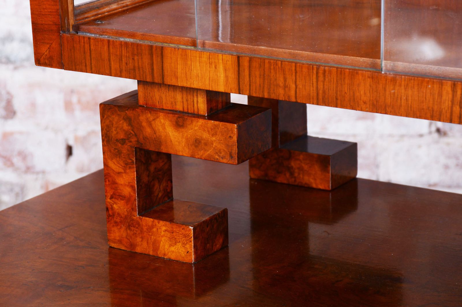 Restored Art Deco Display Cabinet , Walnut And Glass, Czech, 1920s photo 3250.0