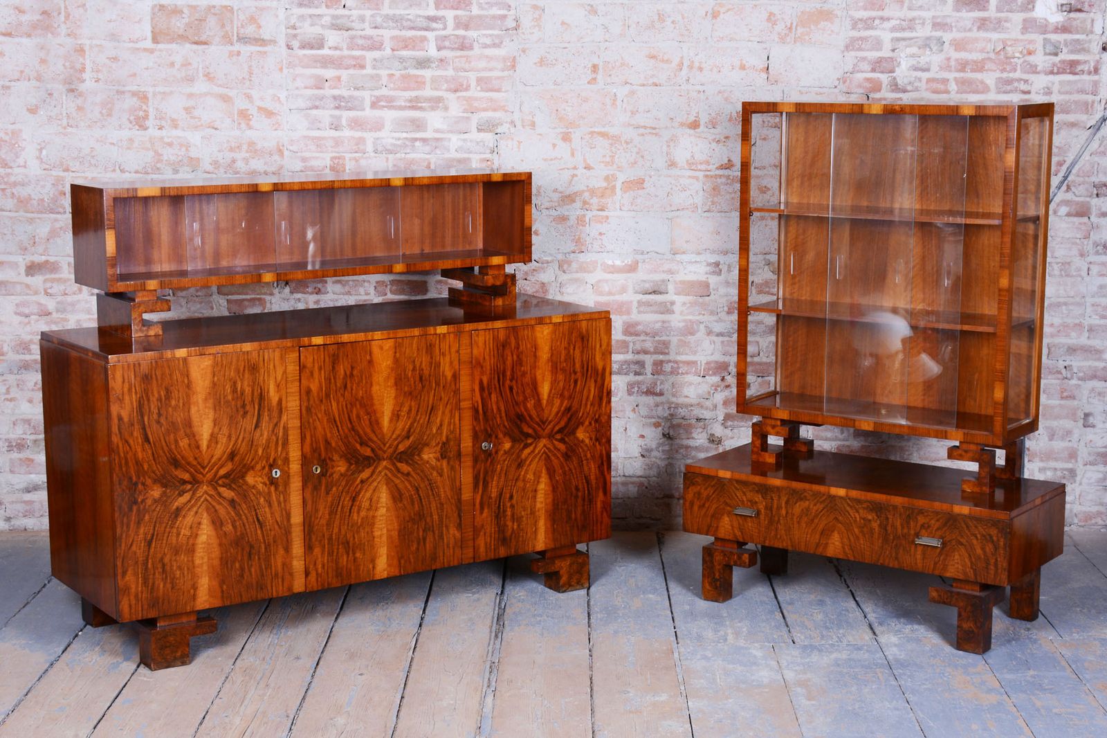 photo furniture Restored Art Deco Display Cabinet , Walnut And Glass, Czech, 1920s
