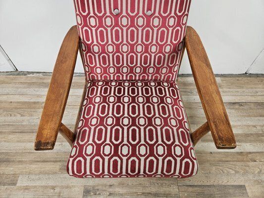 photo for sale Italian Armchair In Wood And Fabric, 1950s