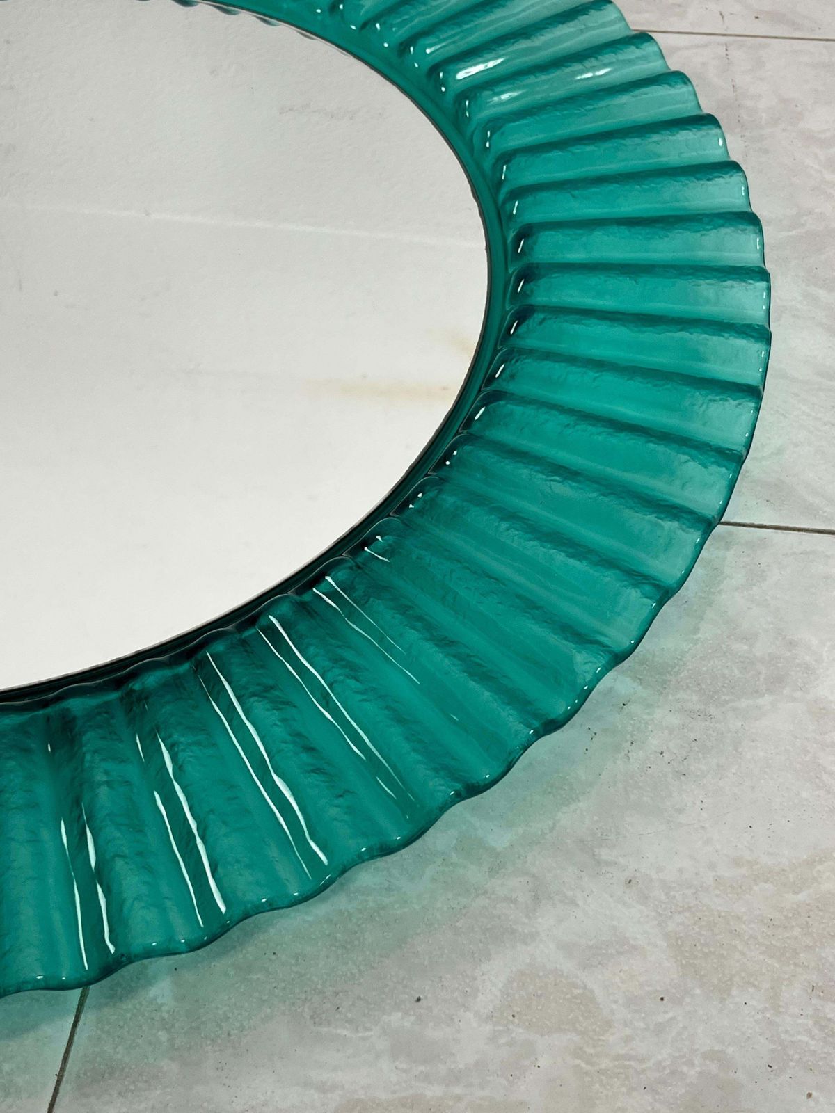 Circular Green Acrylic Wall Mirror 1970s, Old Warehouse Stock photo for sale