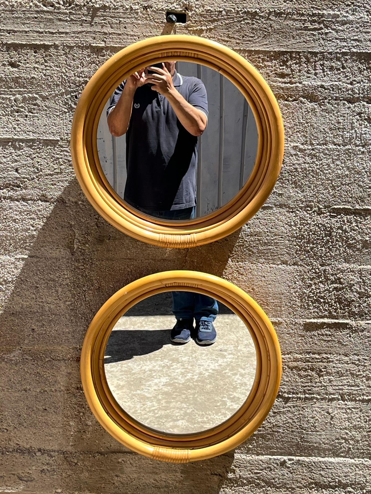 Home Decor Set Of 2 Mid Century French Riviera 1960s Bamboo Wall Mirrors photo