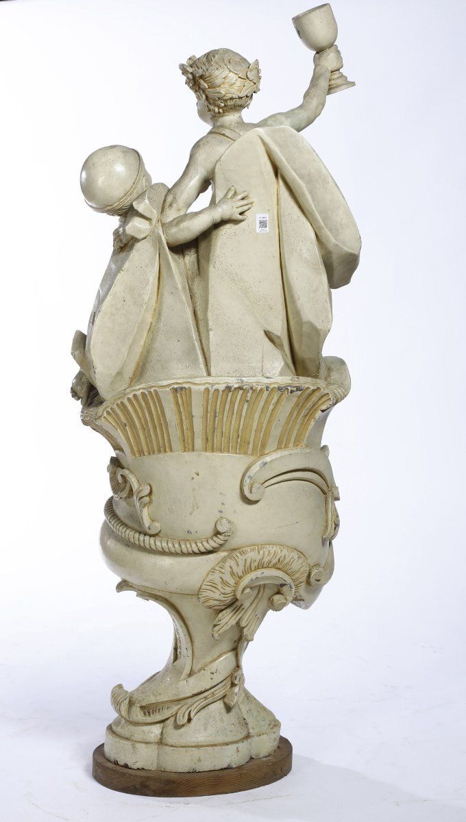 Large Putti Sculpture In Lacquered Wood, Italy, 19th Century photo furniture