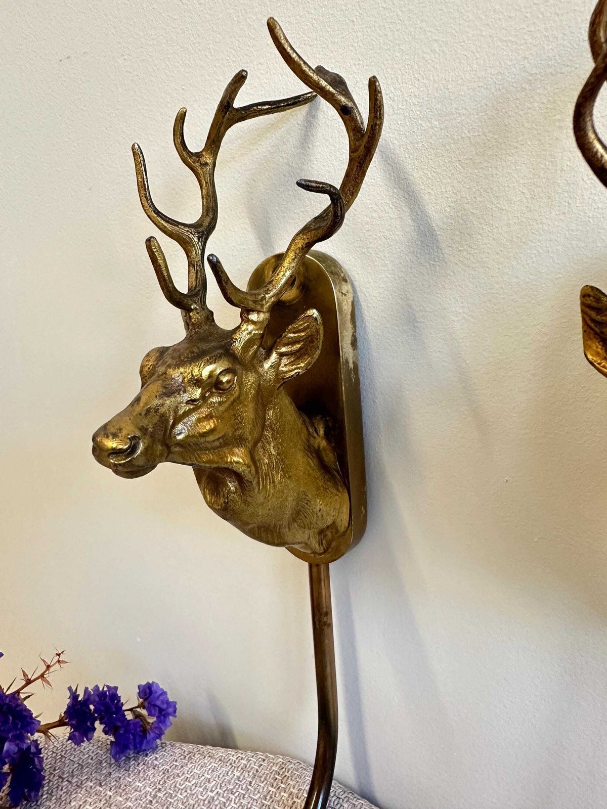 Rare Vintage Bronze Wall Coat Hook, Hat Rack With Stag Maison Charles Jansen Hans Kogl Hollywood Regency photo vintage