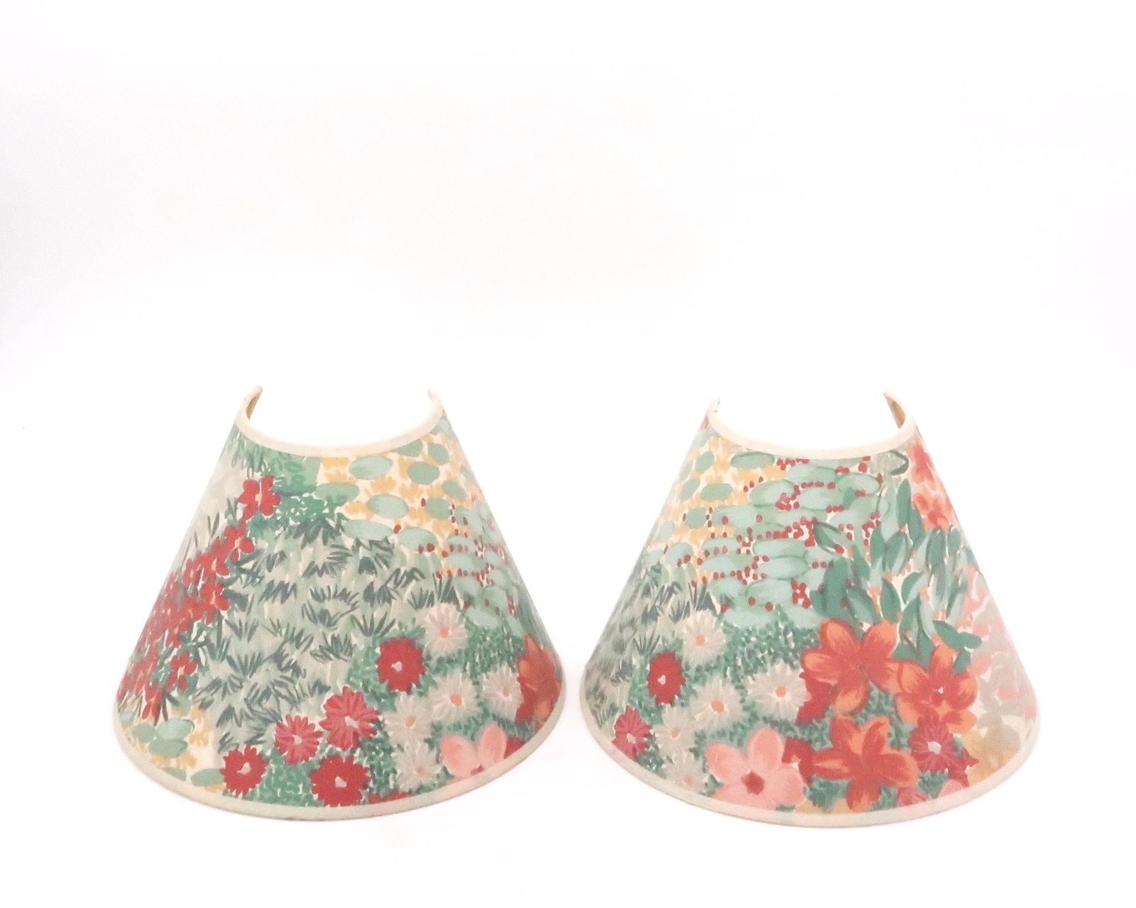 Pair Of Flowered Lampshades For Wall Sconces, 1990s / Fabric, Cottage, Flower, Spring, Vintage, Lamp