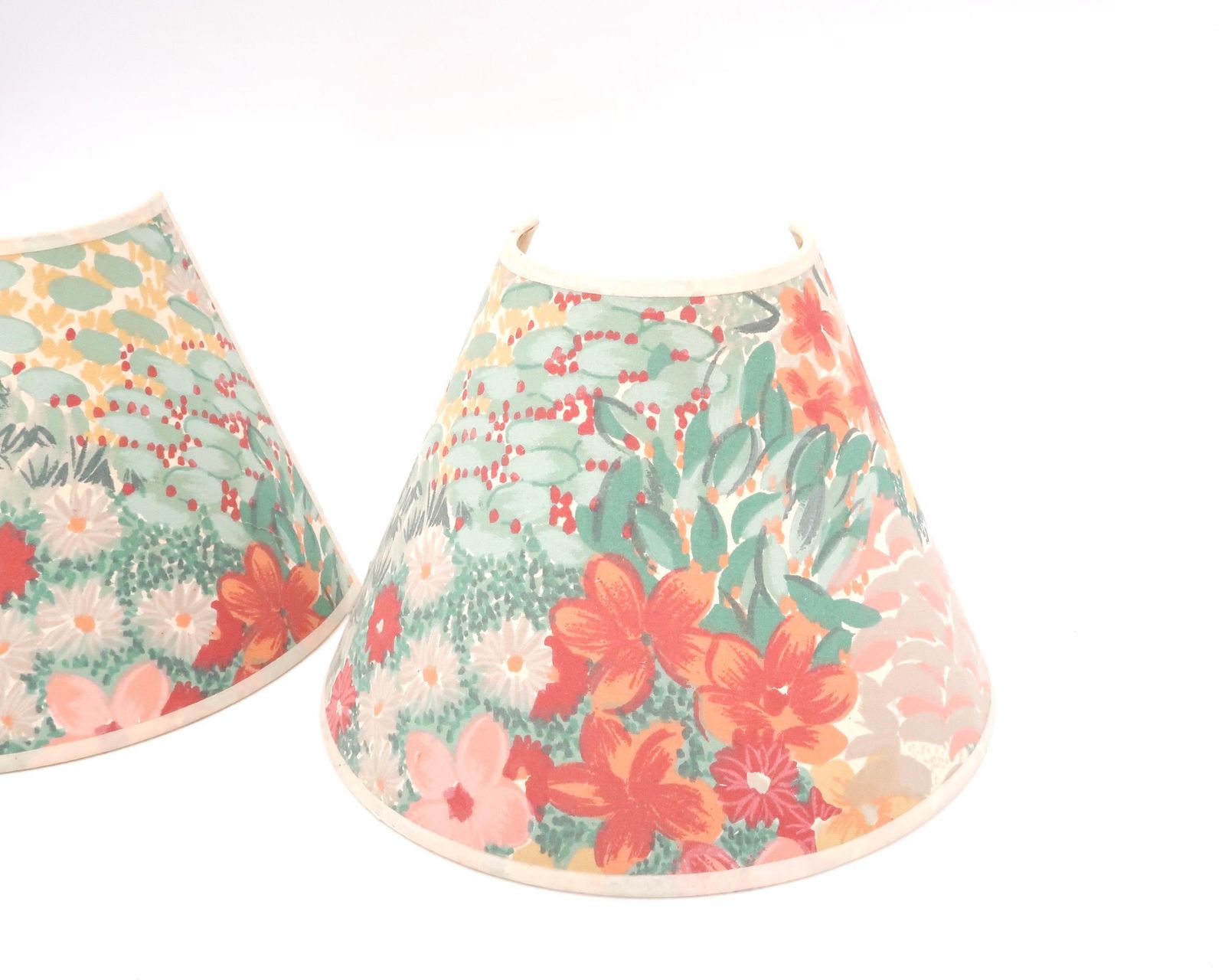 Pair Of Flowered Lampshades For Wall Sconces, 1990s / Fabric, Cottage, Flower, Spring, Vintage, Lamp photo for sale