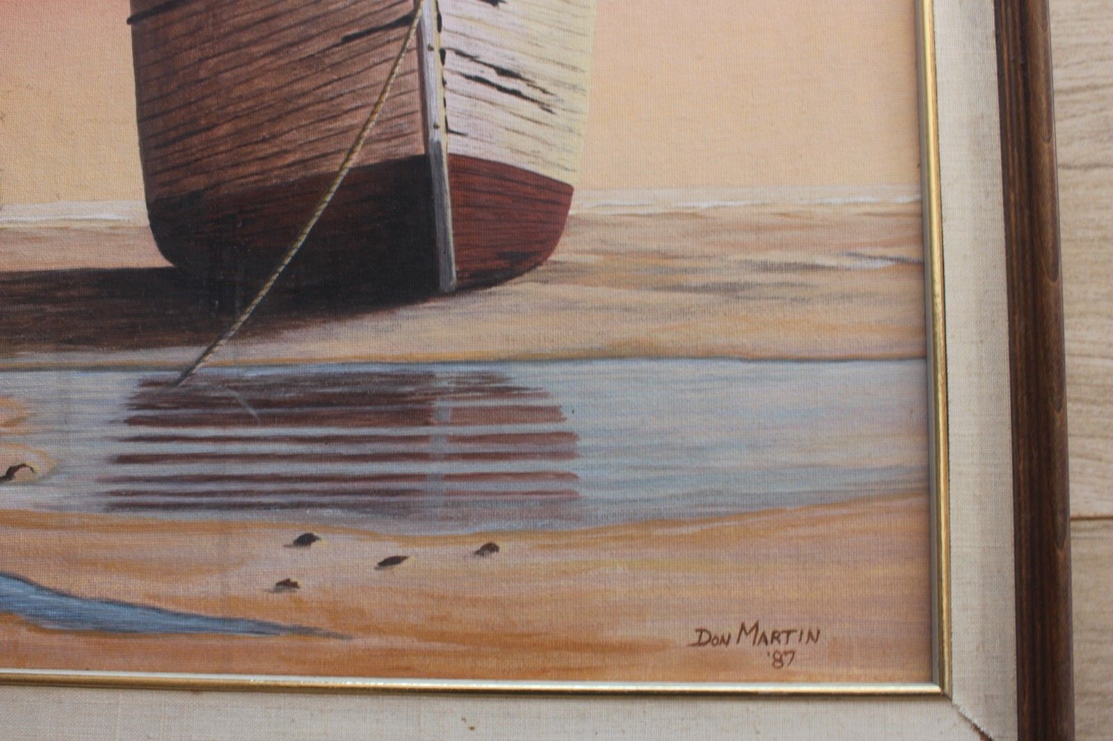1987 America Premium Quality Vintage Wooden Boat Pic Framed Wall Painting Signed photo Art