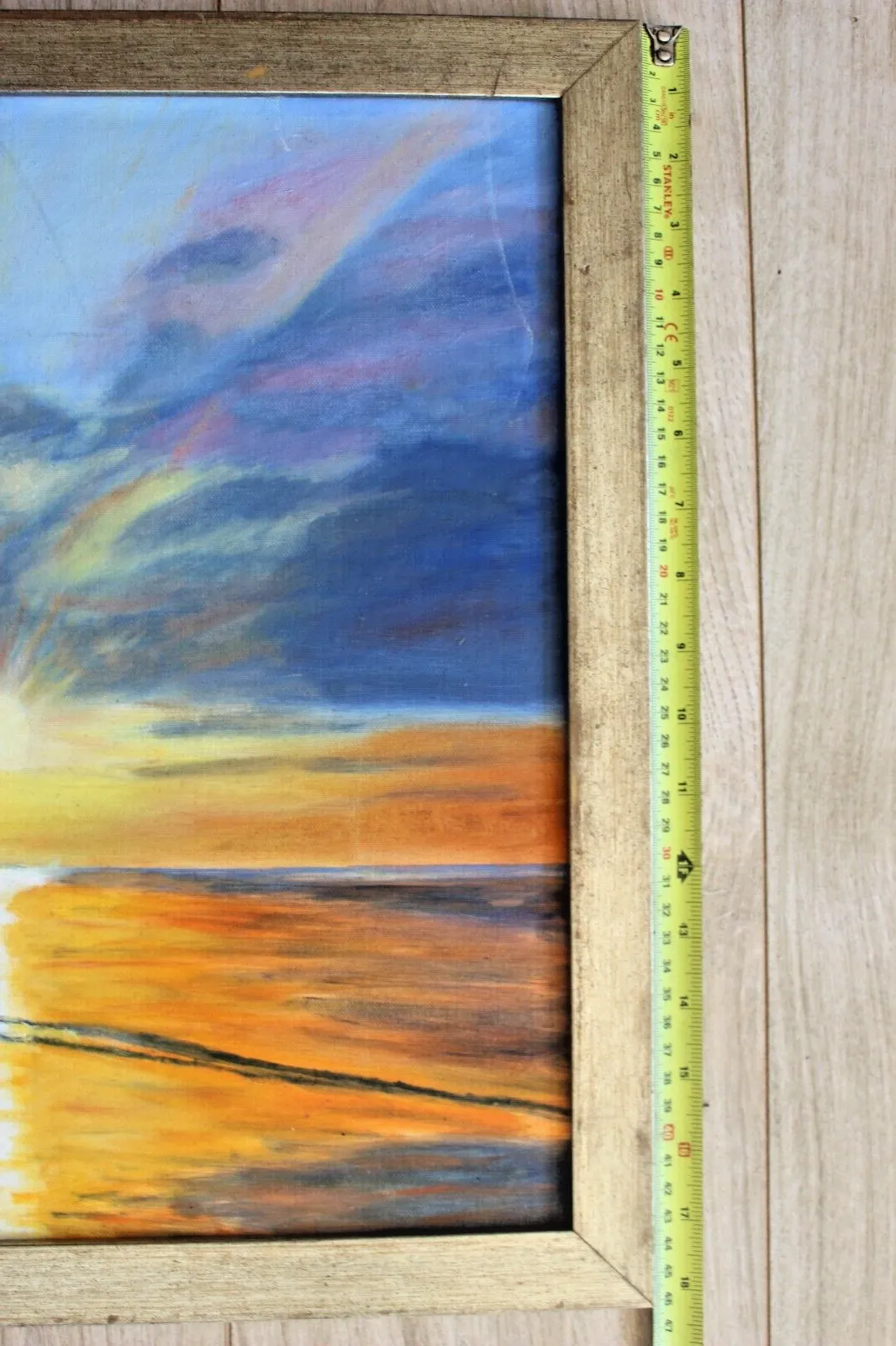 Oil Sunset On The Norfolk Coast  Vintage Wooden Pic Framed Wall Painting photo Art