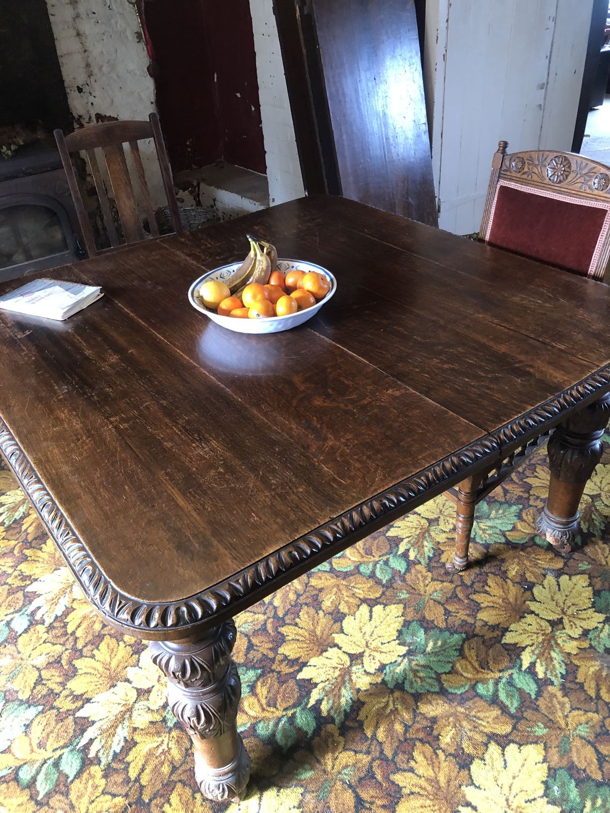 Victorian Carved Oak Extending Table 4’6” To 10”