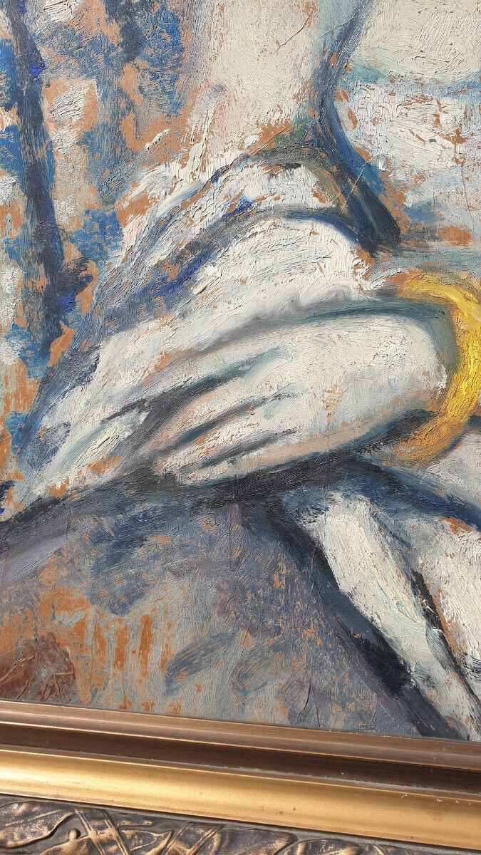 Portrait Of A Woman, Oil On Panel, 20th Century photo vintage