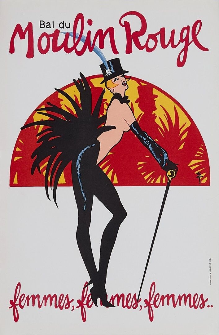 René Gruau, C.A. 1983   Bal Du Moulin Rouge, Femmes   Original Vintage Poster Printed In Offset Lithography   C.A. Cm 60 X 40   23,6 X 15,7