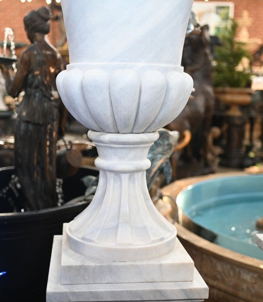Pair Giant Italian Marble Urns Classic Campana Garden Vase photo for sale