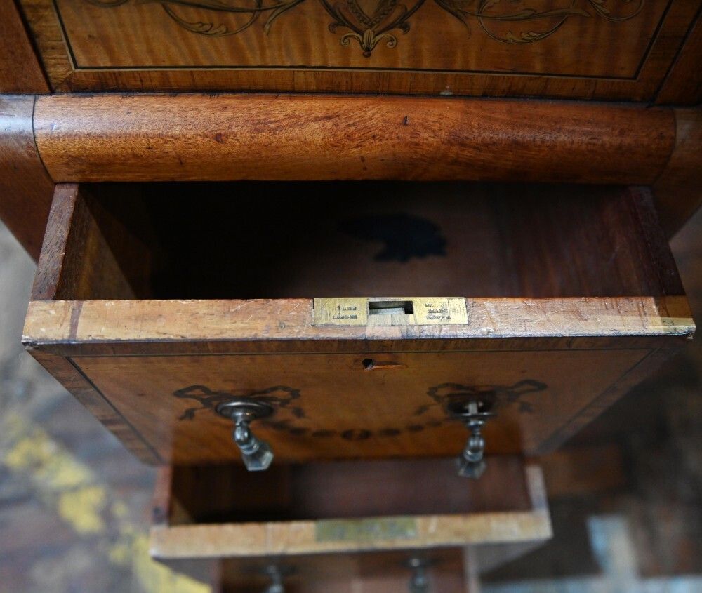 photo for sale Edwardian Pedestal Desk Sheraton Inlay Writing Table 1900