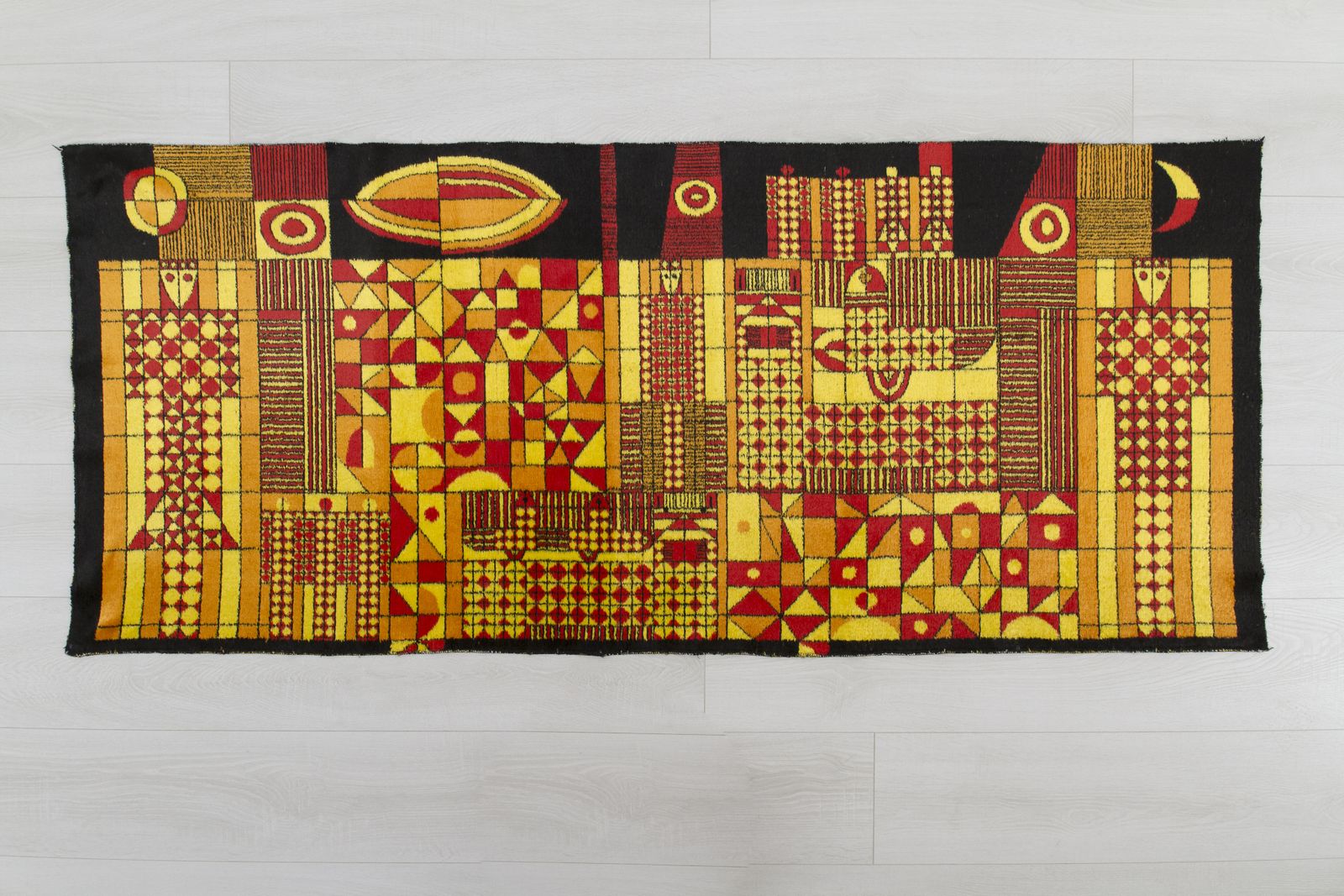 Mid Century Modern Textile Wall Hanging Tapestry With Abstract  Geometric Design, 1960s photo vintage