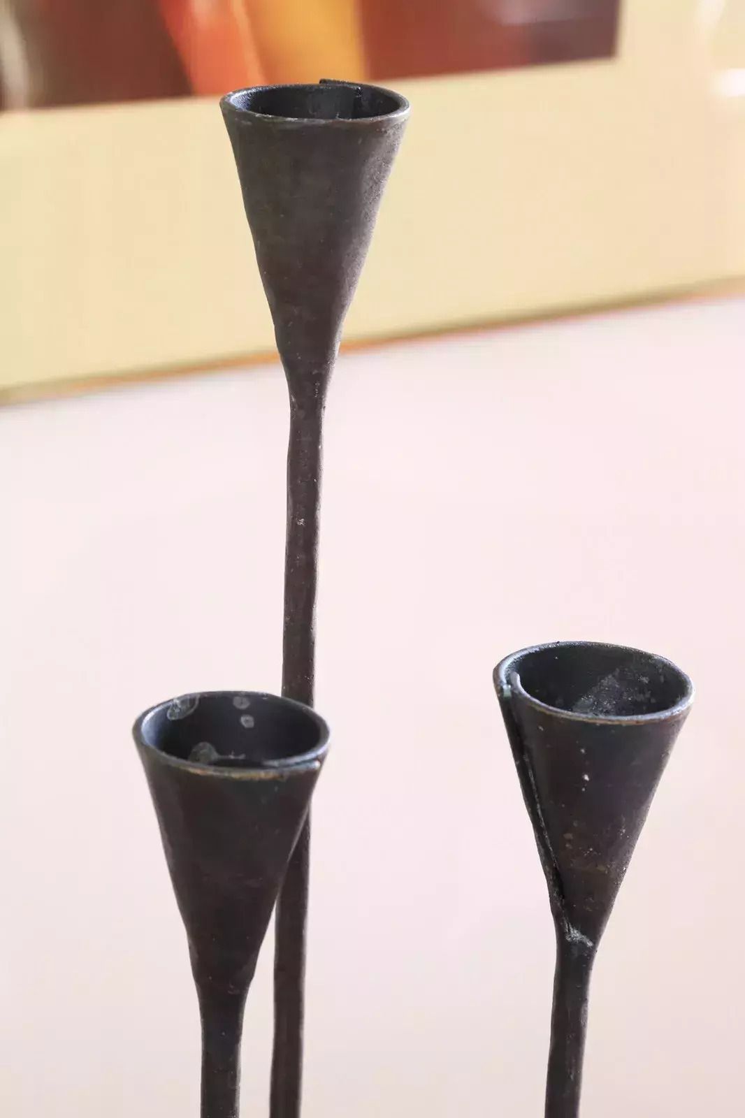 Pottery Barn Hand Forged Brutalist Petaluma Hammered Brass Candle Holders photo buy