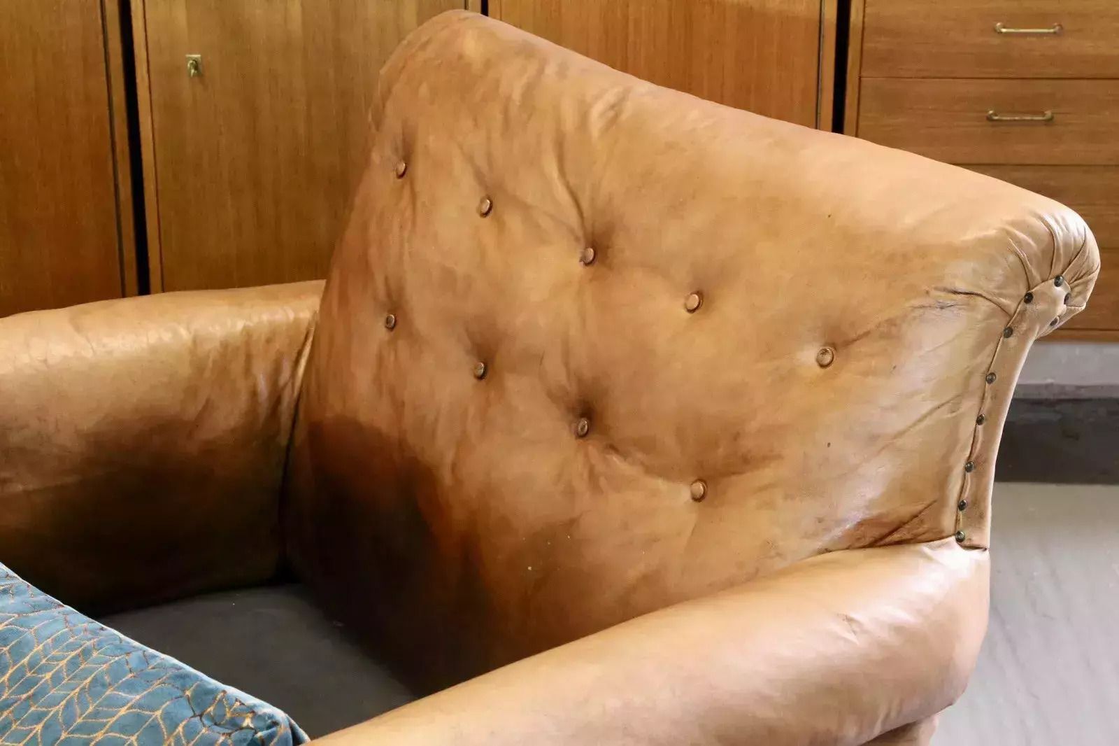 French Art Deco Style Brown Leather Loveseat Armchair photo for sale