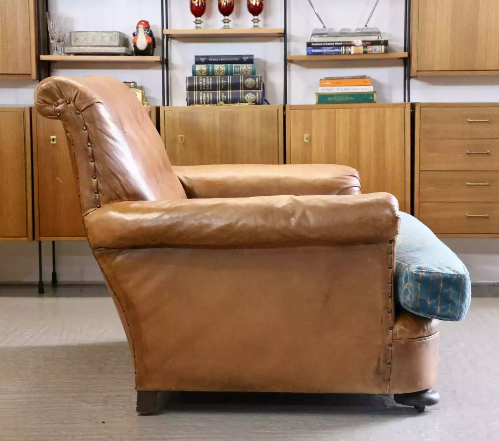 French Art Deco Style Brown Leather Loveseat Armchair photo Furniture