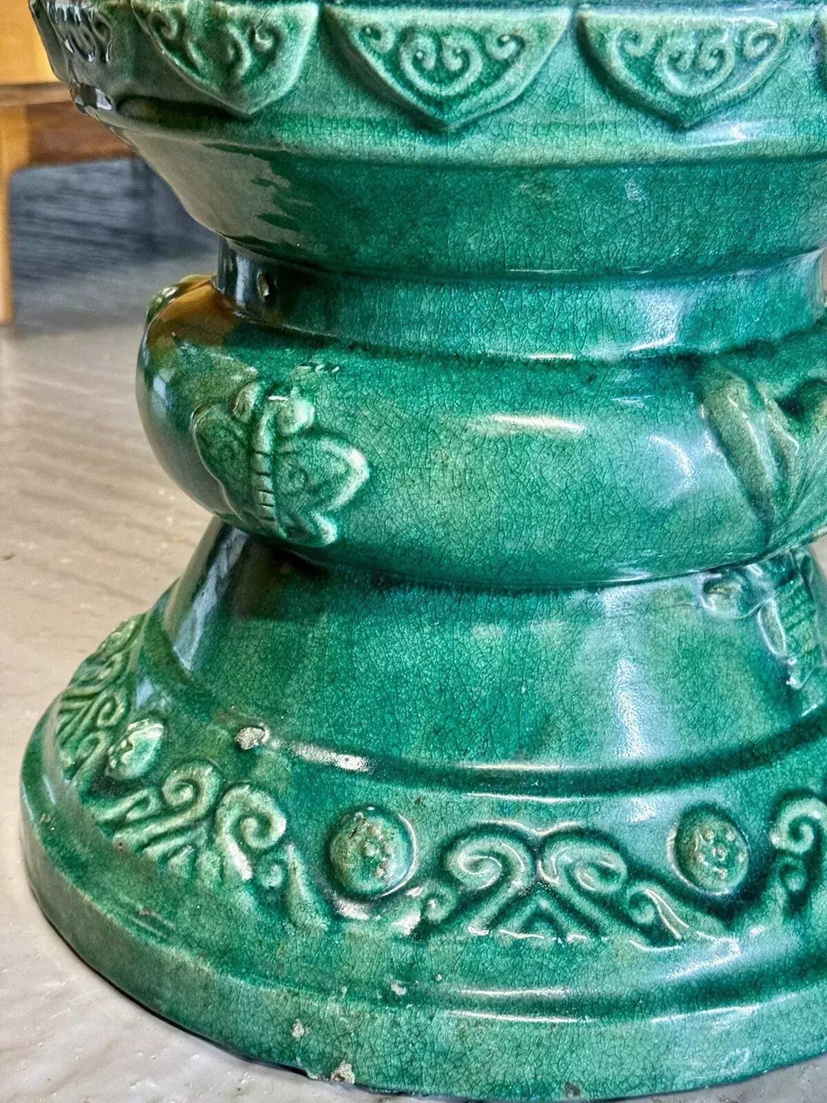 Home Decor Large Chinese Emerald Green Dragon Glazed Ceramic Porcelain Pedestal Jardinière photo