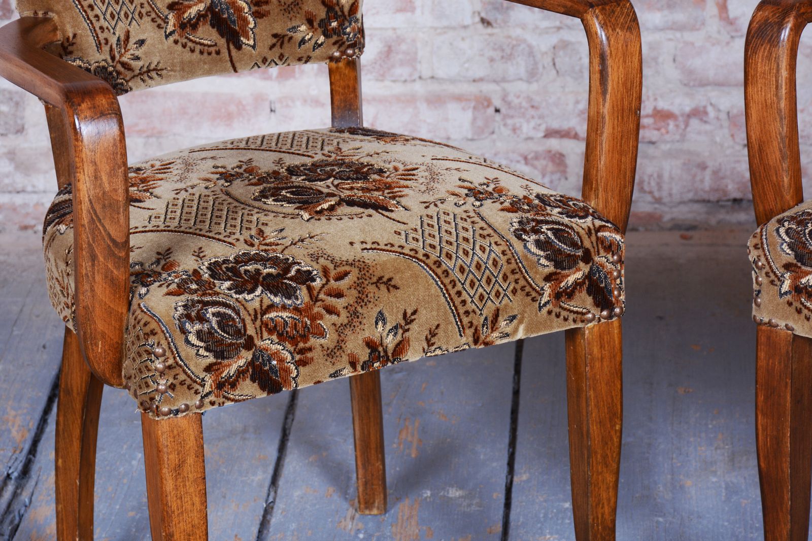 Set Of Two Original Art Deco Armchairs, By Jules Leleu, Beech, France, 1930s photo vintage