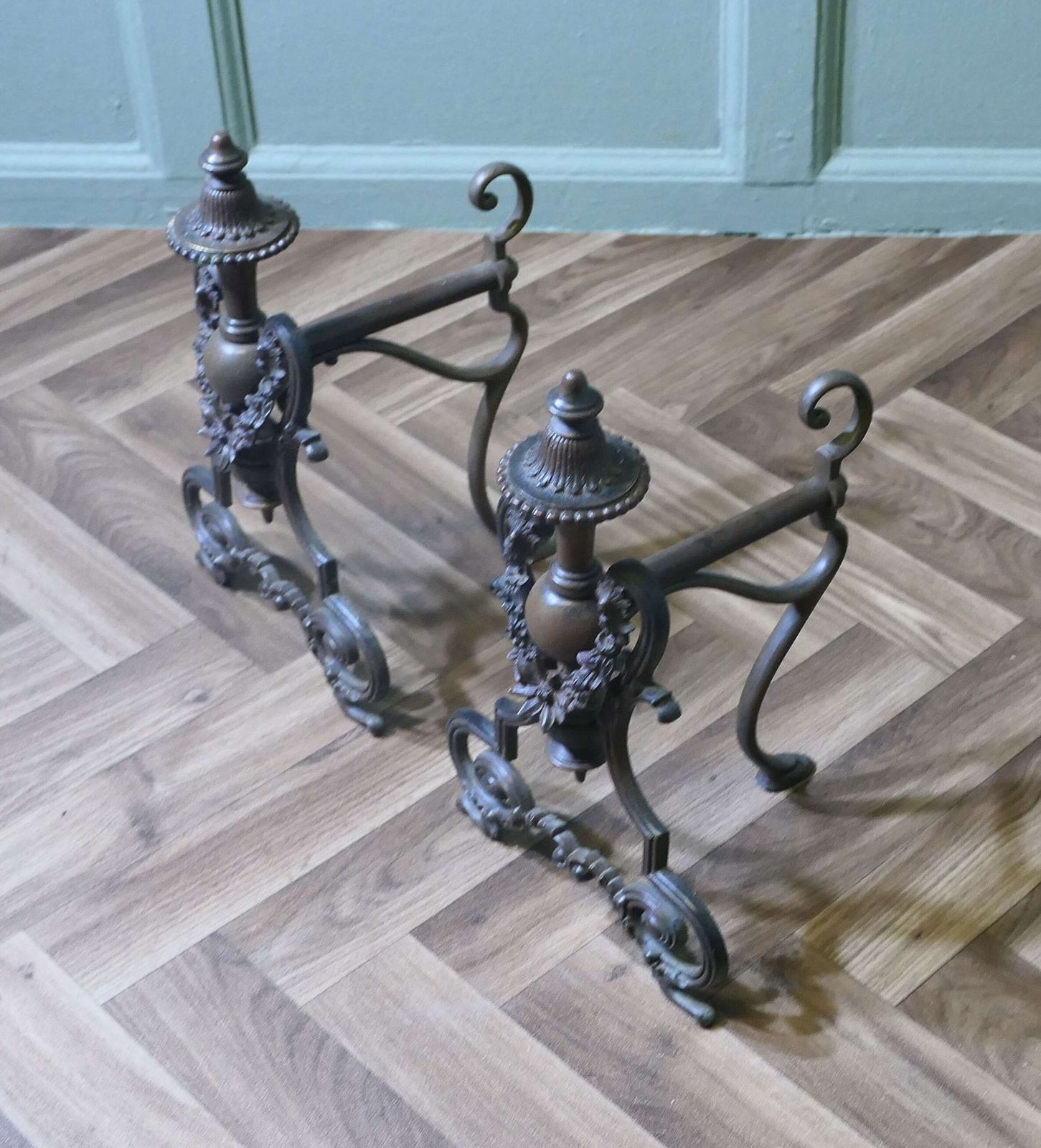 A Pair Of Decorative French Brass Andirons Or Chenets photo Home Fixtures