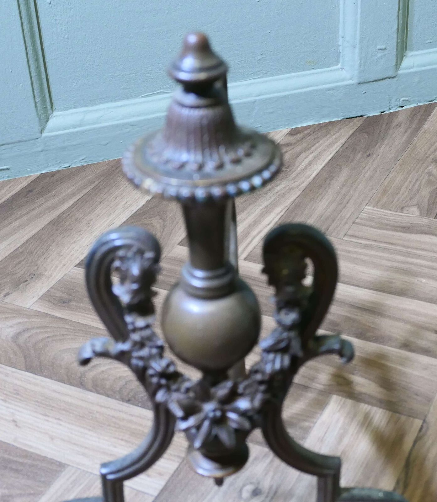 A Pair Of Decorative French Brass Andirons Or Chenets photo vinterior