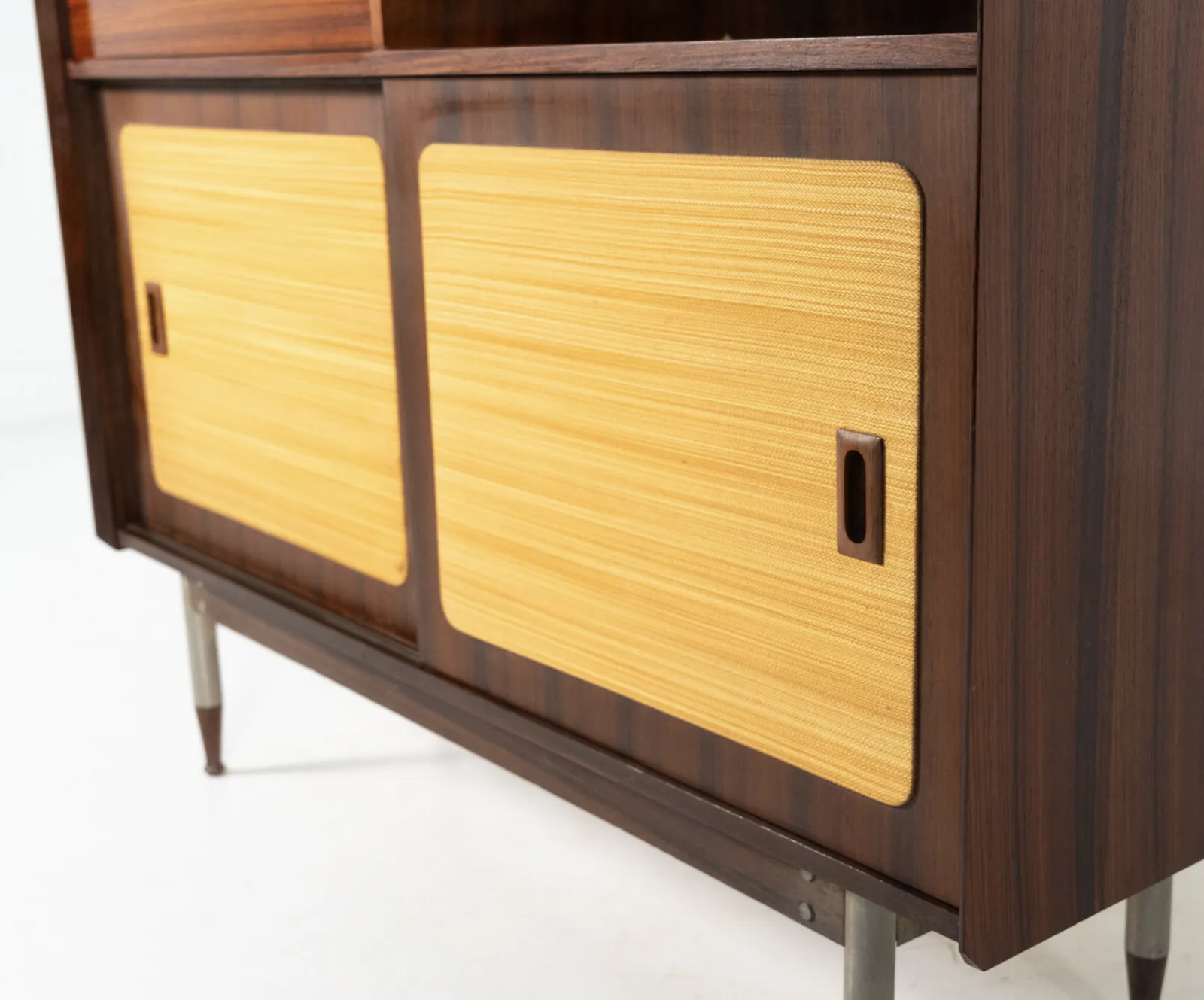 Mid Century Modern Highboard, Wood And Wicker, Italy photo for sale