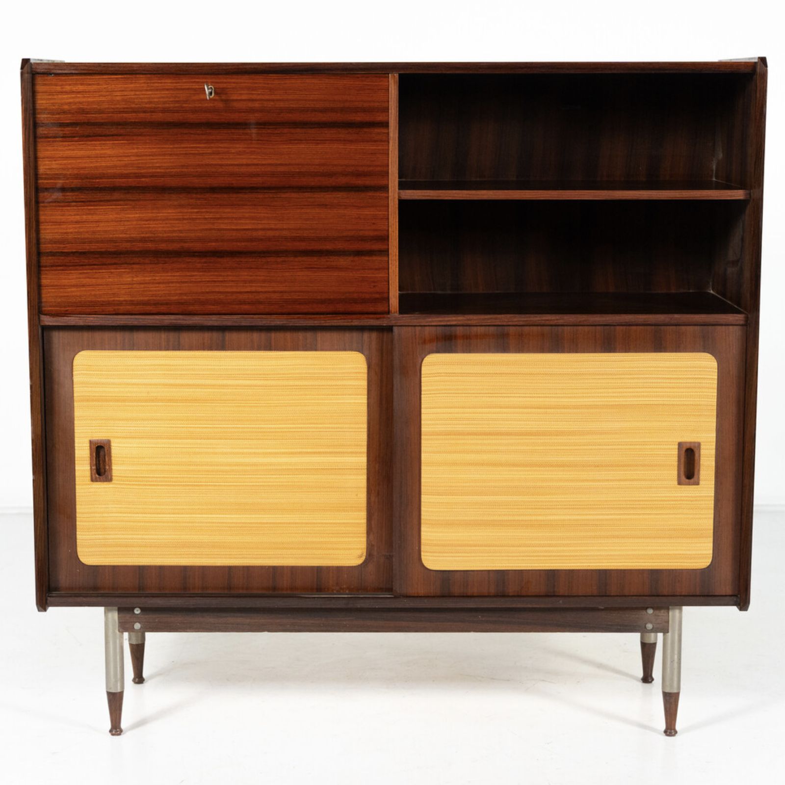 Mid Century Modern Highboard, Wood And Wicker, Italy photo buy