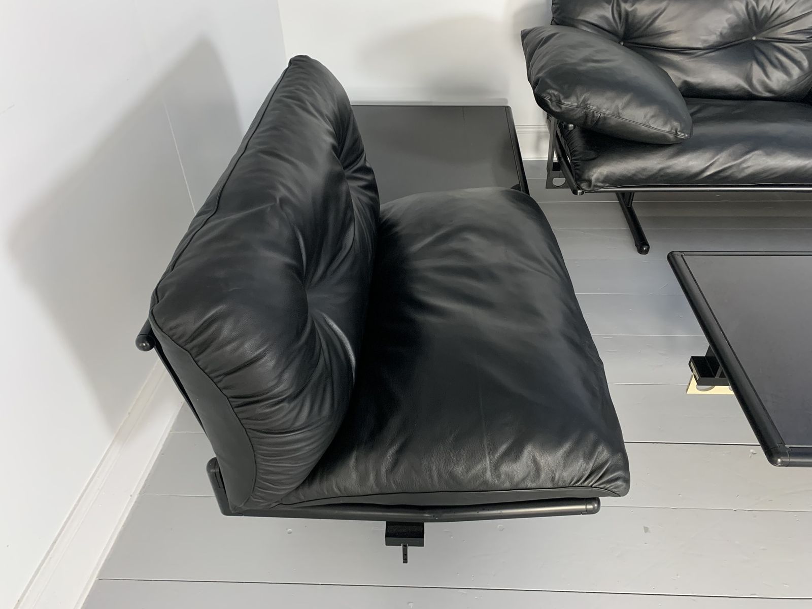 Poltrona Frau “Ouverture” 7 Seat Sofa & Marble Table Suite – In Black “Soul” Leather photo furniture