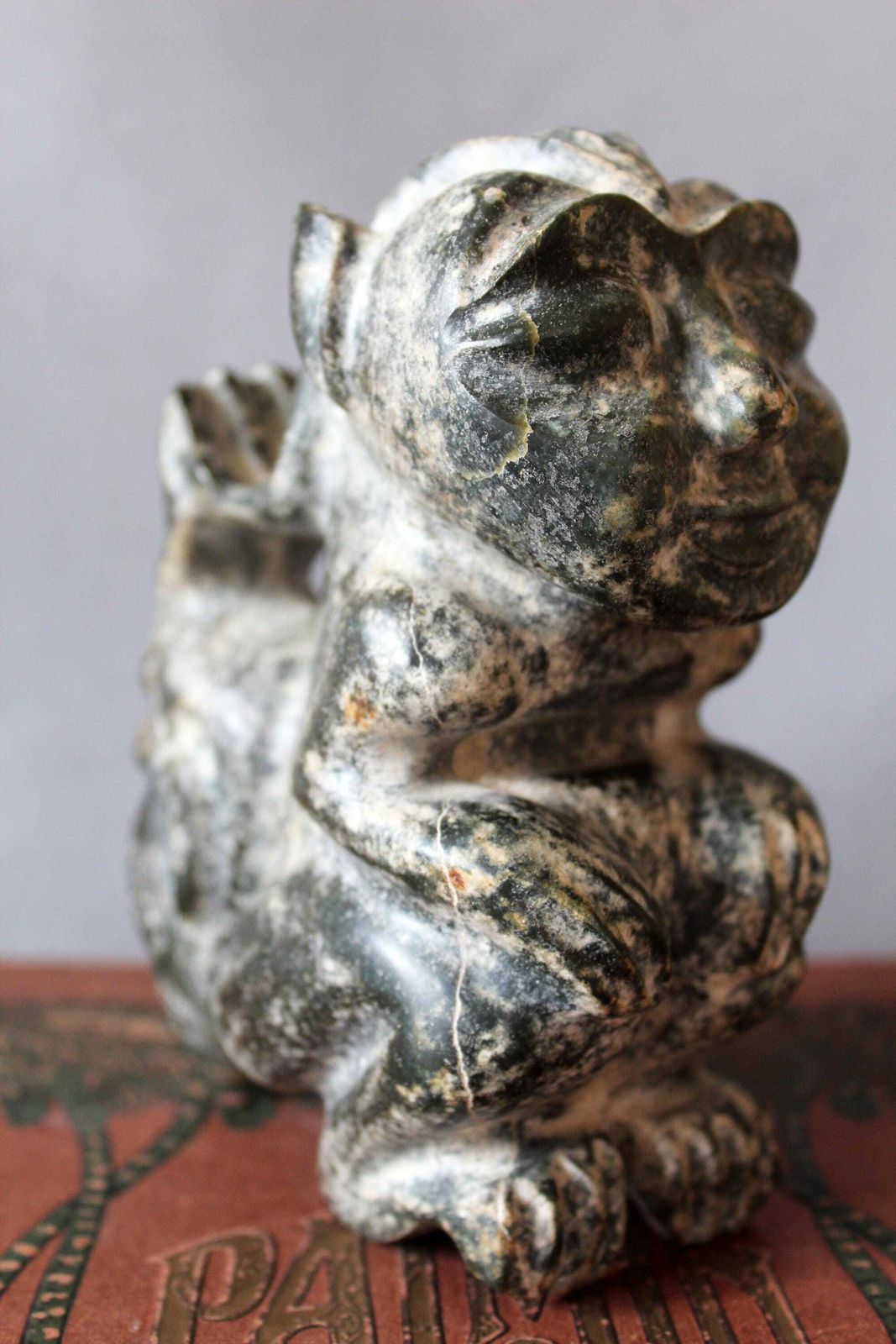 Heavy Vintage Carved Stone Sculpture, Figurine, Style Chinese Hongshan, Hand Made Neolithic Reproduction, Twin Headed, Restoration photo for sale
