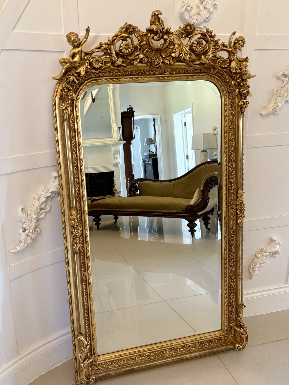 photo furniture Outstanding Quality Antique Early 20th Century Carved Gilded Frame Wall Mirror